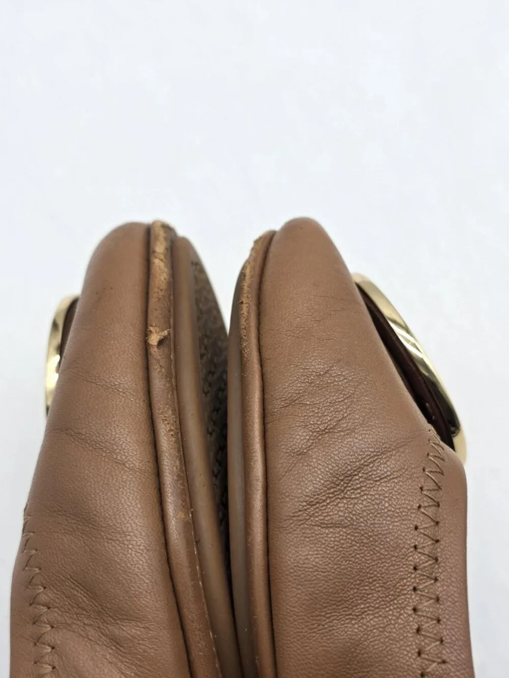 Tory Burch Shoes Womens Size 8 Brown Leather Ballet Flats Logo Medallion Damaged